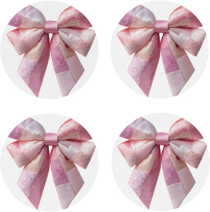 Light Pink Bow Balloon Patchwork Embroidery Drinks Coasters Set of 4 Leather Drink Coasters for Tabletop Protection Heat Resistant Bar Cup Mat Pad