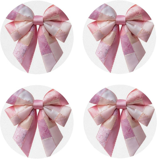 Light Pink Bow Balloon Patchwork Embroidery Drinks Coasters Set of 4 Leather Drink Coasters for Tabletop Protection Heat Resistant Bar Cup Mat Pad