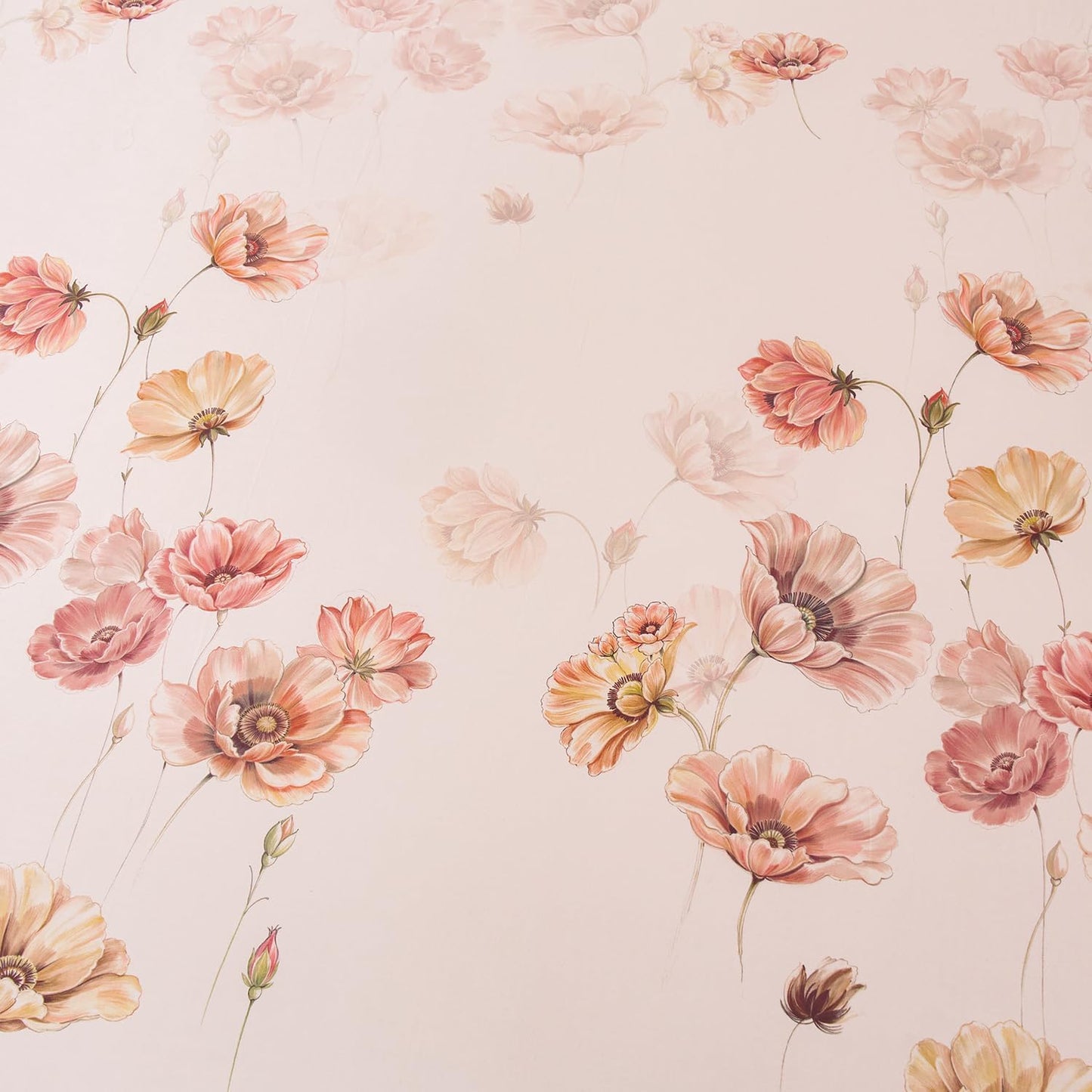 Blush Pink Floral Bed Sheets 100% Cotton King Size Sheet Set Satin Weave 4Pcs, Apricot Peach Flower Printed Bed Set with Deep Pocket 17.5", Soft Breathable & Crisp, Luxury French Country