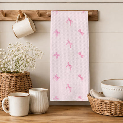 wuguimeii Coquette Pink Bow Kitchen Towels Set of 2 - Pink Bathroom Decorative Hand Towel - Preppy Girly Dish Tea Towels - Inspirational Verses16x24 inches