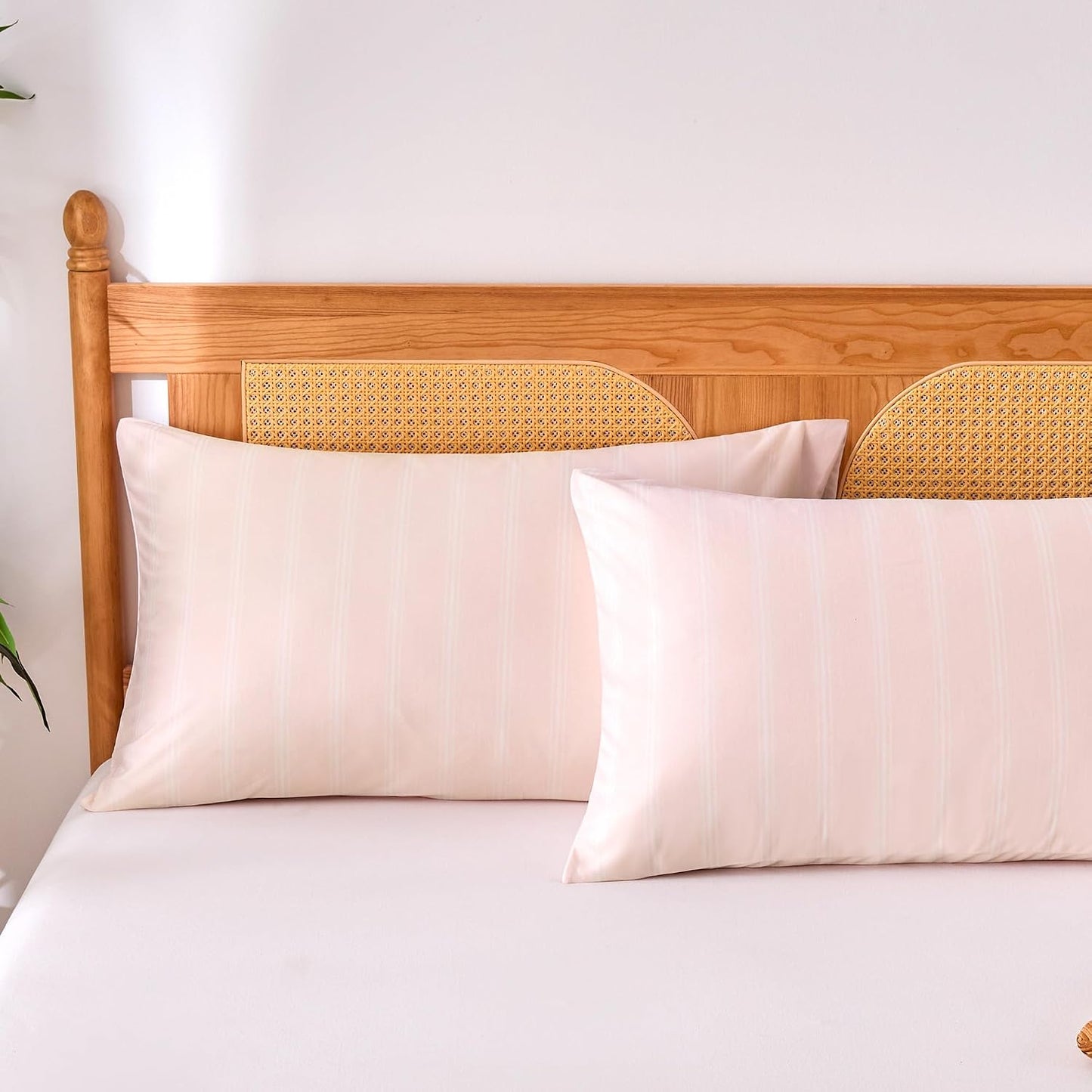Amazon Basics Stripe Cooling Pillow Cases for Hot Sleepers, Soft Cooling Pillow Covers with Envelope Closure, 20" x 26", Standard, Pink, Pack of 2
