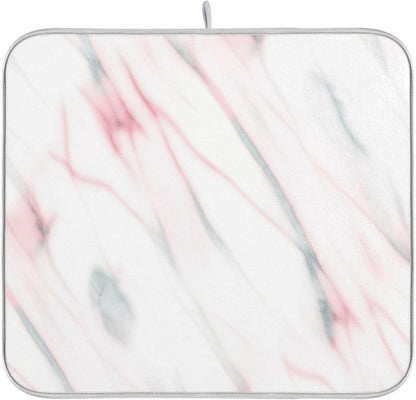 Absorbent Dish Drying Mats Floral Hanging Loop Mat Drying Pads Aesthetic White Light Pink for Kitchen Counter Mat, 16" x 18"