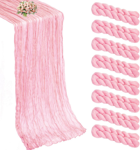 8 Pack Pink Cheesecloth Table Runner 21x120 Inch | Boho Gauze, Rustic Light Pink, Wedding Birthday Party Baby Shower, Centerpiece Valentine's Day Home Decorations