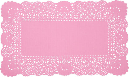 Restaurantware-Pastry Tek 12 x 7 Inch Paper Lace Doilies, 100 Rectangle Disposable Table Doilies - Elegant Lace Finish, Long Lasting, Pink Paper Lace Doilies, for Pastries, Cupcakes, Desserts