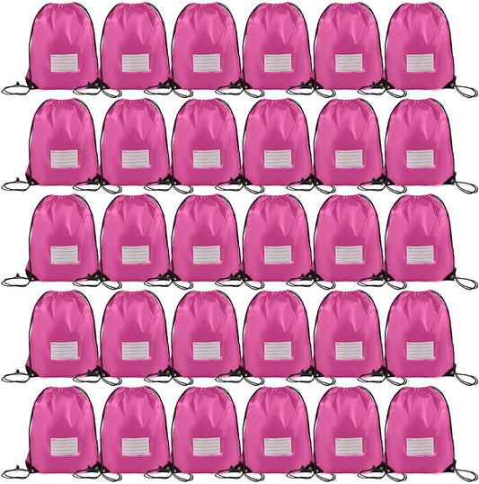 30 Pack Drawstring Bags,Bulk Draw String Backpack, Gym Sports Cinch Bag Sackpack for Women Men, Pink