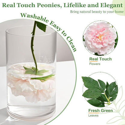 Yastouay 3 Bouquets Peonies Artificial Flowers with 22'' Long Stems, Latex Real Touch Faux Peony Flowers, Fake Peonies Bouquet for Table Centerpieces, Vases Home Wedding Party Decor (Mixed Pink)