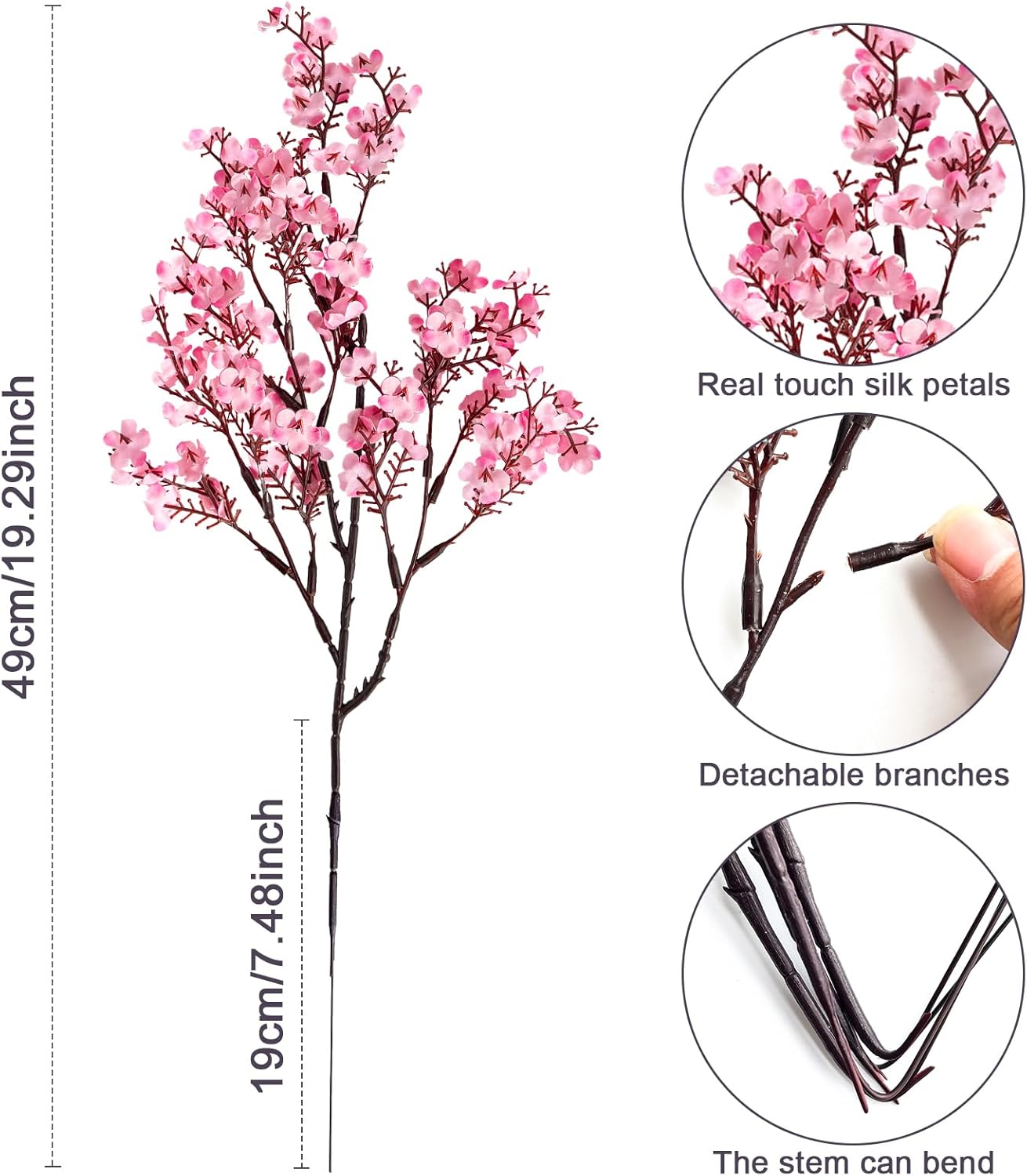 Babys Breath Artificial Flowers 8 Bundles Pink Real Touch UV Resistant Fake Flowers Silk Faux Flowers for Vase Home Office Wedding DIY Floral Indoor Outdoor Centerpiece Table Decoration