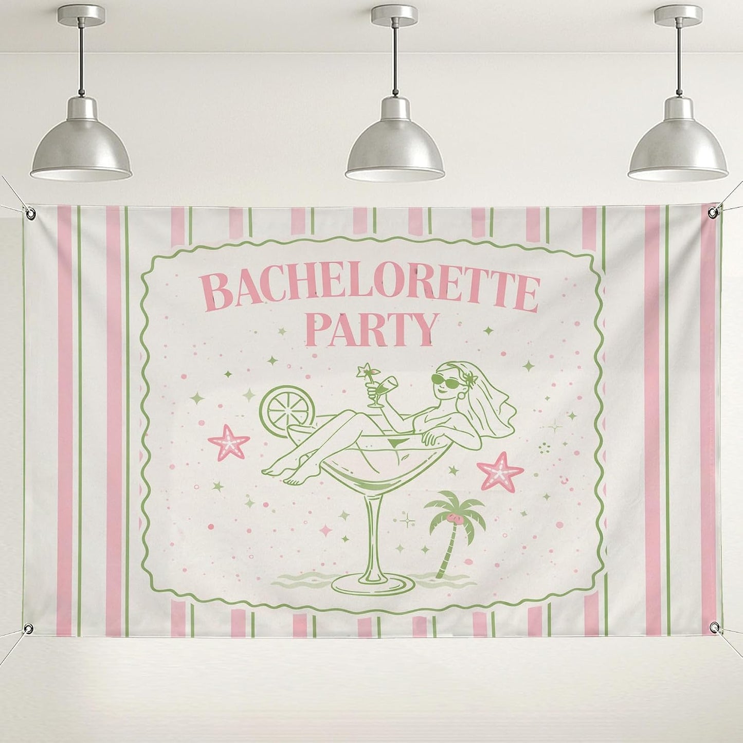 Bachelorette Party Backdrop, Retro Peach Green Striped Decoration, Fun Cocktail Theme Indoor/Outdoor Photo Background for Celebrations 71x43 Inch