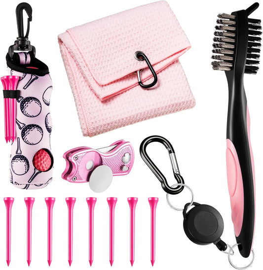 Liliful 12 Pcs Golf Accessories Kit, Include Golf Ball Bag with Hook Towel Tees Magnetic Ball Marker Divot Tool Cleaner Brush for Women Man Gifts