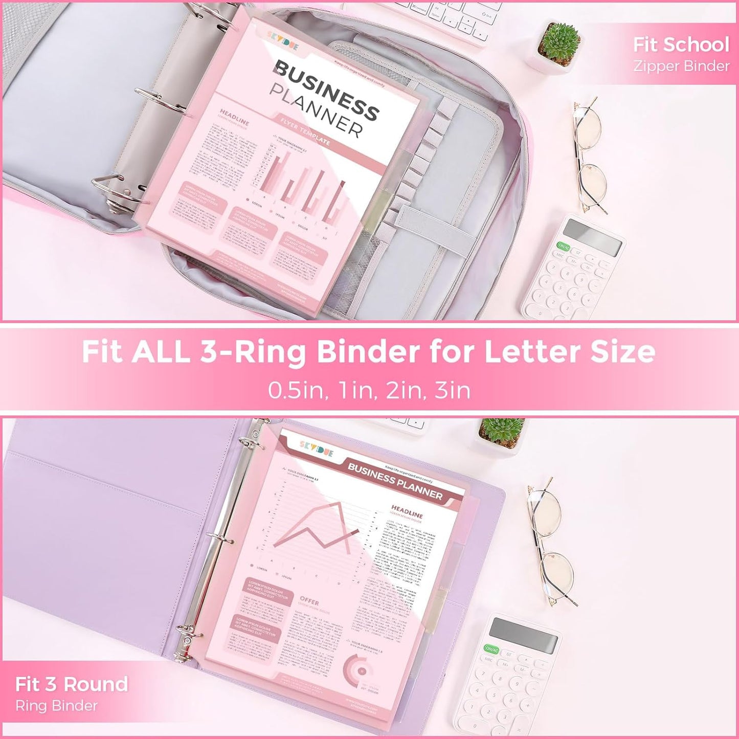 SKYDUE Binder Dividers with Two Pockets, 1Set, 5 Tabs Dividers for 3 Ring Binder, Plastic Binder Dividers with Tabs for School, Office, and Home Organization,Pink