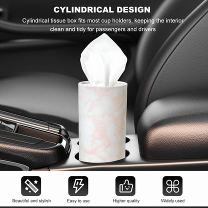 DXNQ 4 PCS Car Tissues Holder, Car Cup Holder Refillable Travel Tissues Tube with Facial Tissues, Portable Cylinder Round Tissue Boxes Container Decor for Car Office Home (Marble Pink)