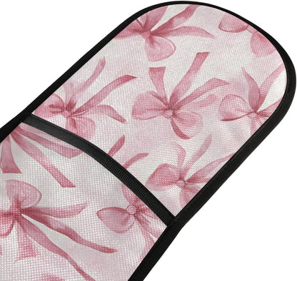 SUABO Double Oven Mitts for Handling Hot Pots 35"x7", Watercolor Pink Bow Heat Resistant Potholder for Kitchen Cooking Backing