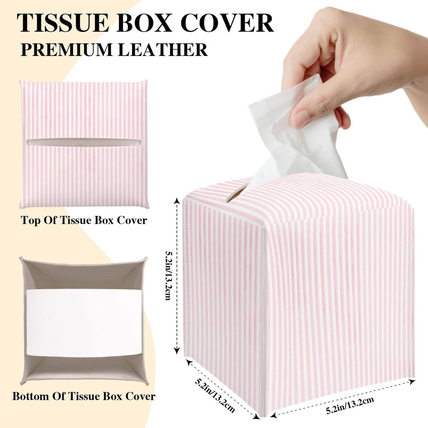 Pink Tissue Box Cover, Cute Tissue Holder Square with Bottom Belt for Home Bathroom Office Vanity Countertop, Housewarming Gifts Ideas for Women Friends Mom Bestie -13