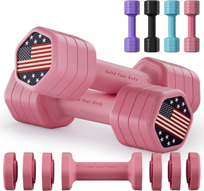 Zempox Adjustable Dumbbell Set of 2, 4 in 1 Hand Weights for Women at Home, 5 lb Weights Dumbbells set of 2, Each 2lb 3lb 4lb 5lb with TPU Soft Rubber Handle for Home Gym Exercise Training