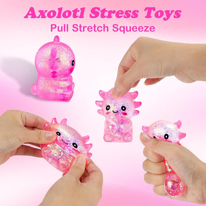 Squishy Fidget Stress Axolotl Toy, Axolotl Squishy Malt Sugar Stress Balls for Adults Kids, Cute Animal Sensory Toys, Squeeze Stretchy Axolotl Stress Toys for Party Favors (Pink)
