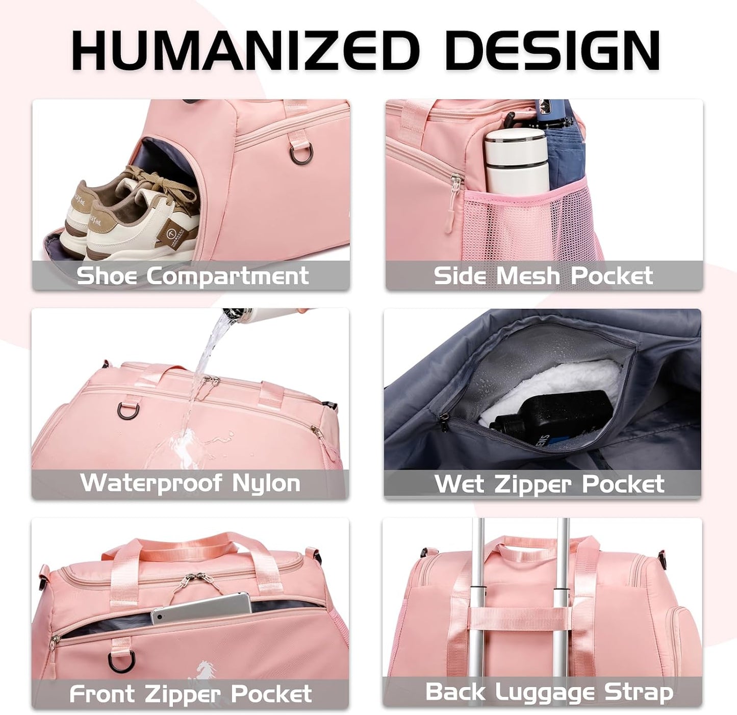 Marengo Gym Bag for Women & Men Lightweight Travel Duffle Bag with Shoe & Wet Compartment - for Travel, Sports, Dance, Yoga & Swimming Workout, Gifts for Women, Pink