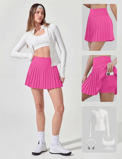 Alaroo Pleated Tennis Skirt for Women with Pockets Shorts High Waisted Golf Skort Athletic Skorts Running Workout Skirts