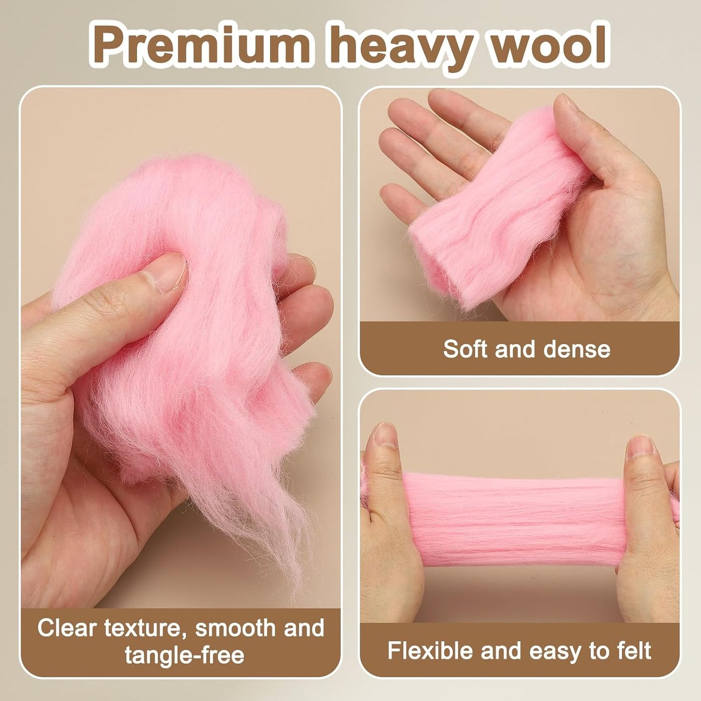 uxcell 3.53oz Wool Roving Yarn, Needle Felting Wool Fiber DIY Craft Needle Wet Felting Supplies for Blending Weaving Handcrafts, Peach Pink