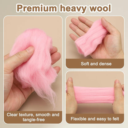 uxcell 3.53oz Wool Roving Yarn, Needle Felting Wool Fiber DIY Craft Needle Wet Felting Supplies for Blending Weaving Handcrafts, Peach Pink