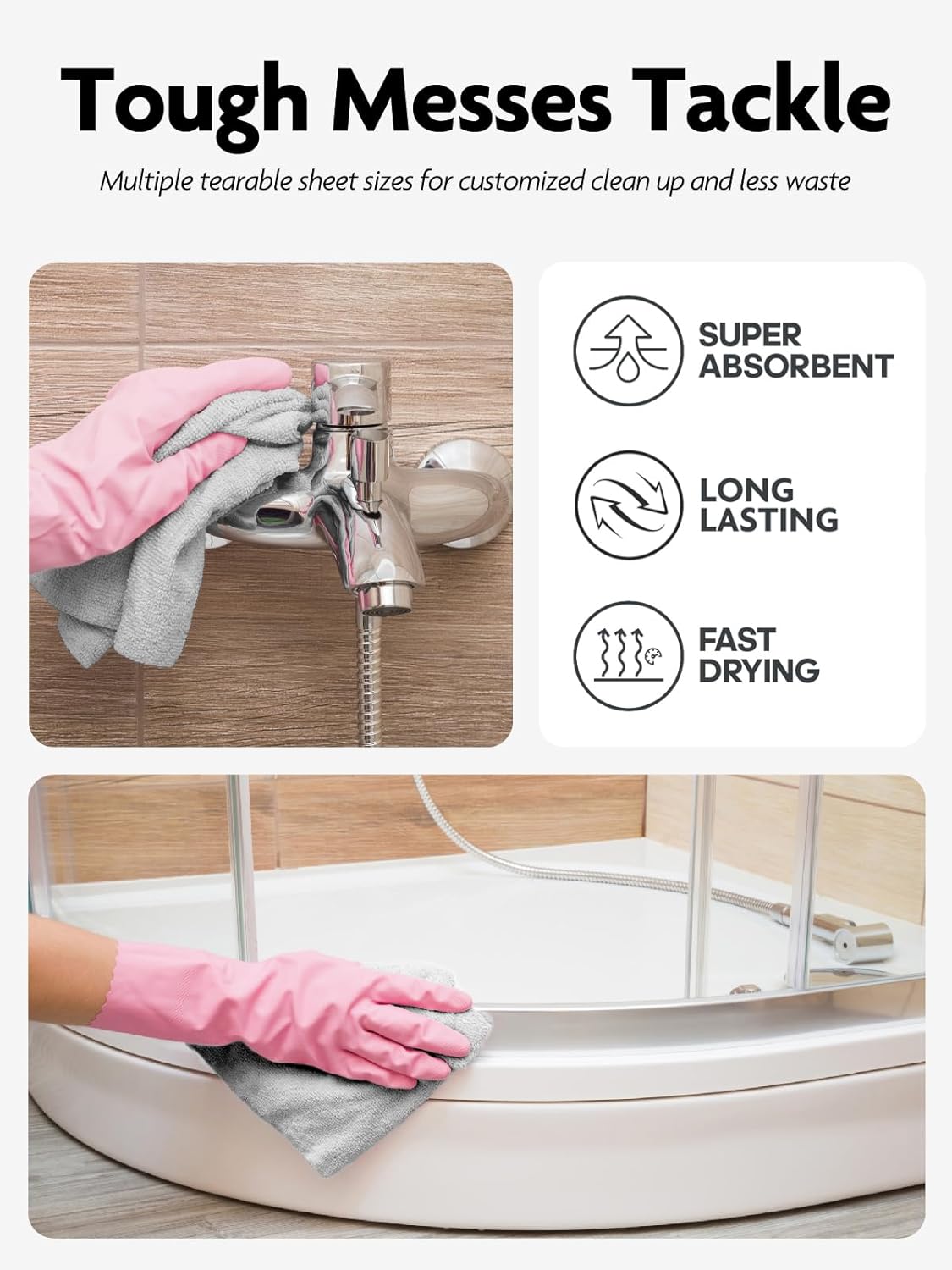 Fantasticlean Microfiber Cleaning Cloth Roll -60 Pack, Tear Away Microfiber Towels, 12" x 12", Reusable, Washable, Lint Free, Ultra Absorbent Dishcloth for All-Around Cleaning (Pink & Grey)