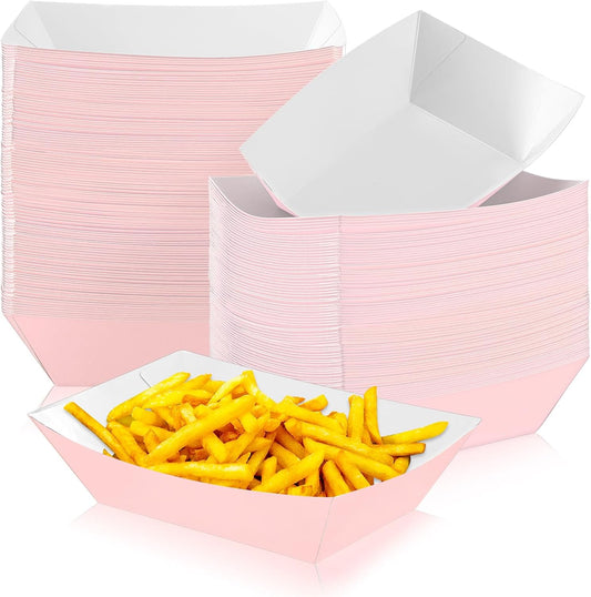 Yinkin 100 Pcs 2lb Paper Food Trays Boat 2lb Disposable Nacho Trays Kraft Paper Boat for Tacos Concession Easter Graduation Birthday Wedding Christmas Halloween Valentine Party Supplies(Light Pink)