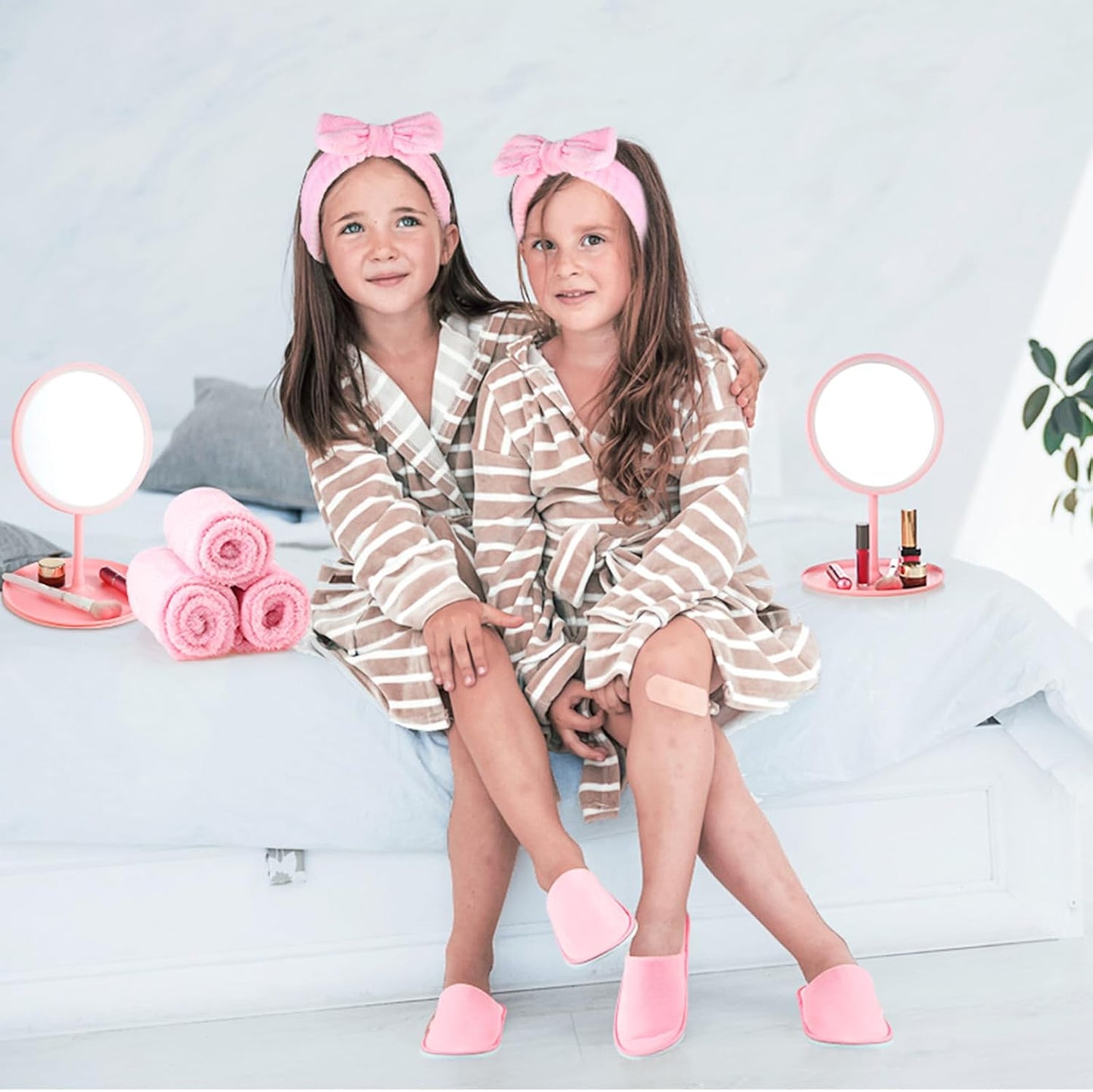 Twistover 24 Pcs Girls Spa Party Supplies for Kids Foot Spa Birthday Party Favors Include 6 Mirrors 6 Bow Headbands 6 Disposable Slippers 6 Towels for Sleepover Slumber Gifts