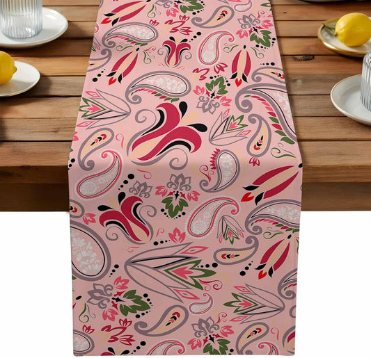 Table Runner 36 Inch Long - Vintage Baroque Style Floral Decorative Table Scarf, Abstract Pink Paisley Flowers Dining Table Runners for Wedding Party Kitchen Dining Tables