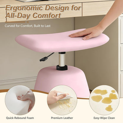 JPBSTO Small Ottoman Footrest, Modern Vanity Stool Chair Adjustable Height, Upholstered Ottoman with Soft Padded Seat Under Desk for Living Room, Vanity, Entryway, Bedroom (Pink, W-Ottoman)
