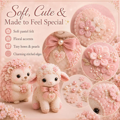 Pink Woodland Friends DIY Felt Patchwork Kit, Magic Forest Animals 3D Felt Sewing Kit DIY Creative Patchwork Art Craft for Beginner Crafters Home Decor Unique Handmade Gift，Blush Lamb