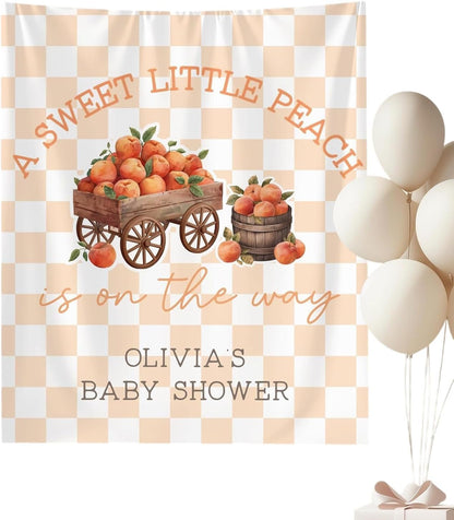 Little Peach Baby Shower Banner Sweet Peach Welcome Sign Orange Checkered Backdrop Summer Fruit Party Decor Tapestry Gender Neutral Baby Shower Decorations Themed Photo Booth Prop Supplies