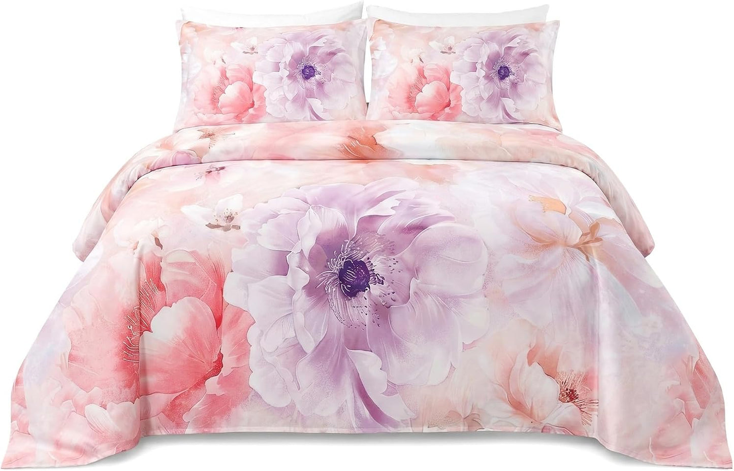 YIYEA Floral Sheets Queen Size, Premium Double Brushed Microfiber Bed Sheet Set for All Season, Soft Breathable, 16" Deep Pocket, Shrinkage and Fade Resistant, 4PC, Queen