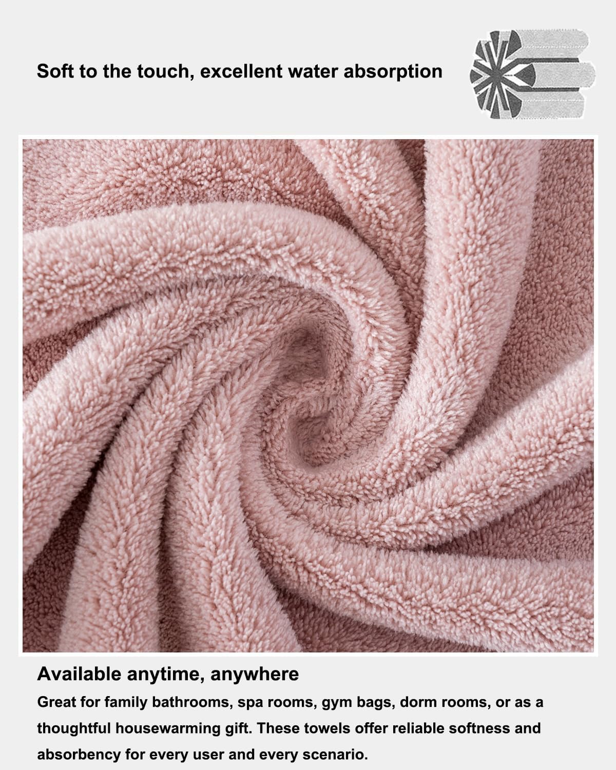 sakano 4-Piece Bath Towel Set,Quick-Dry Absorbent Lint Free & Launder Soft Coral Velvet Microfiber Towels for Bathing, Fitness, Spa, and Guest Use -Pink, 28 x 55 inches