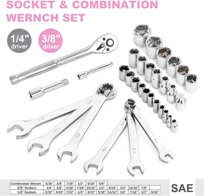 FASTPRO 198-Piece Pink Tool Set, Household Repairing Tool Set with Toolbox, SAE Mechanics Hand Tool Kit for DIY, Home Maintenance