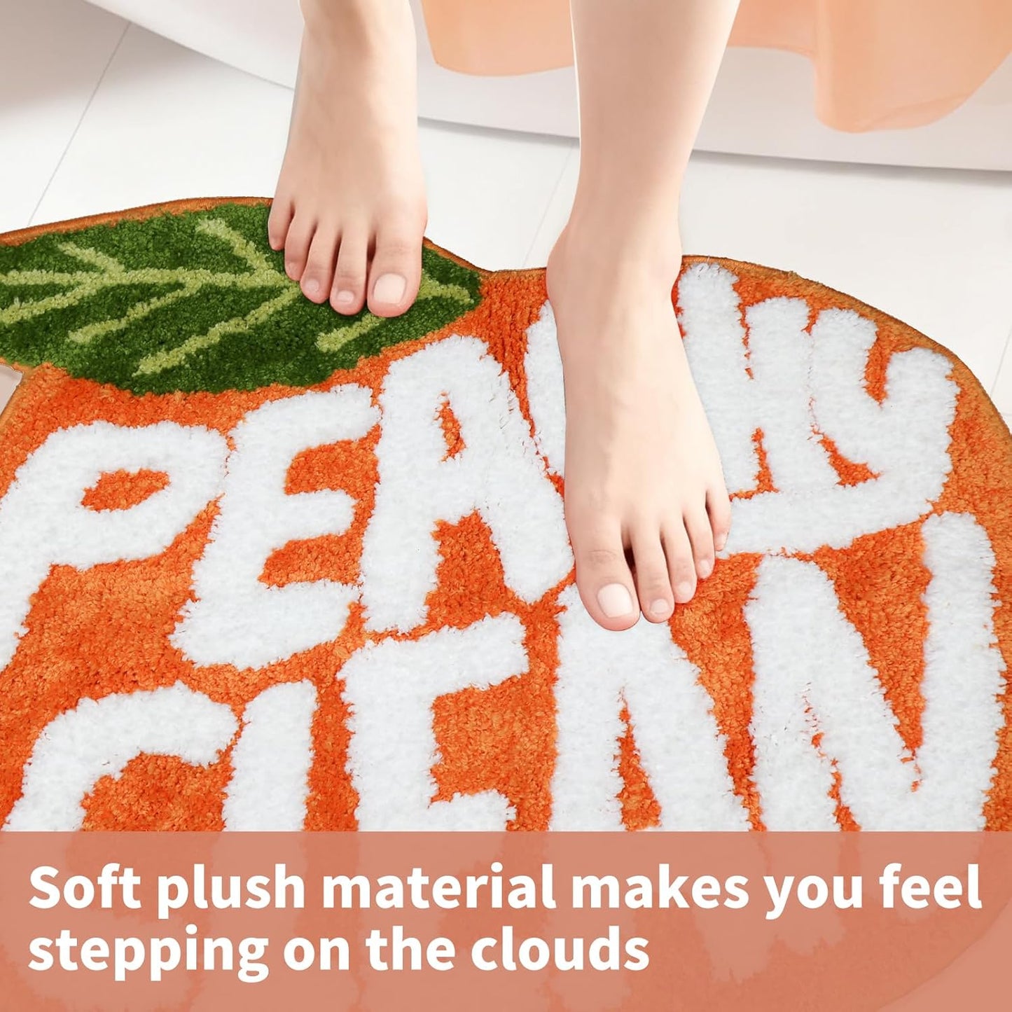 Peach Clean Bathroom Rugs, Cute Bath Mat Decor Door Mat, Soft & Absorbent Plush Coral Fabric Non-Slip Bathtub Rug Washable 24.8" x 21.6"