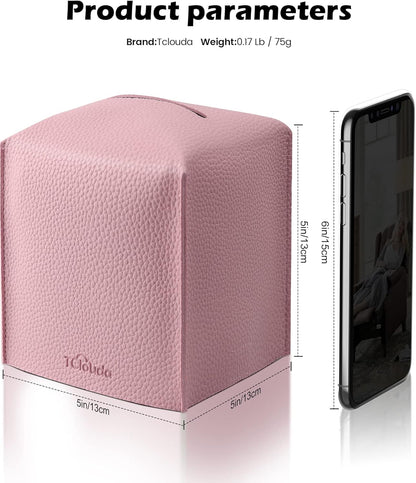 Tissue Box Cover for PU Leather, Modern Simple Solid Color Holder Square Tissue Bag, Ideal for Bathrooms,Office,Car,Nightstand,Outdoor Tent,Dining Table,5"X5"X5", Double Pink