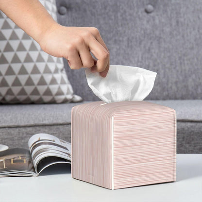 Light Pink Pastel Pattern Subtle Vertical Stripes Tissue Box Cover Square Pu Leather Waterproof Tissue Box Holder for Car Bathroom Bedroom Office Tabletop Decor