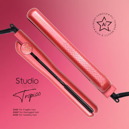 Almost Famous Tropico Tourmaline Ceramic 1.25" Professional Hair Straightener Flat Iron Pro for Hair Styling, Tourmaline Ceramic Panel with Adjustable Temperature - (Hibiscus Pink (New Model)