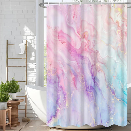 Pink Blue Marble Abstract Shower Curtain Modern Ombre Printed Bath Curtain Waterproof Washable Fabric Bathroom Bathtub Decor Shower Curtain Set with Hooks 48x72 Inch