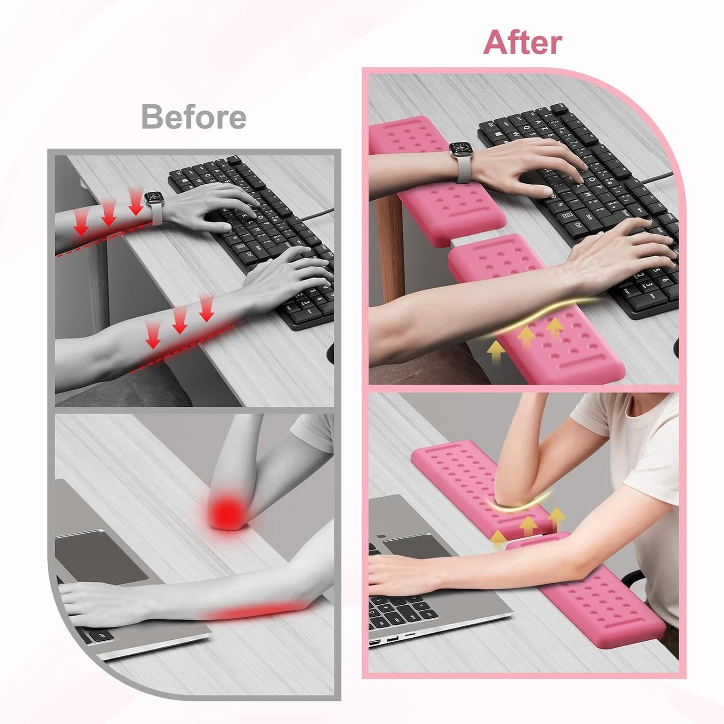 Leolee L-Shaped Desk Elbow Pads for Desk, Pink Memory Foam Arm Rest for Desk with Non-Slip Base, Ergonomic Desk Edge Cushion, Wrist Rest for Computer Keyboard, Typing, Office, Home (2 Piece)