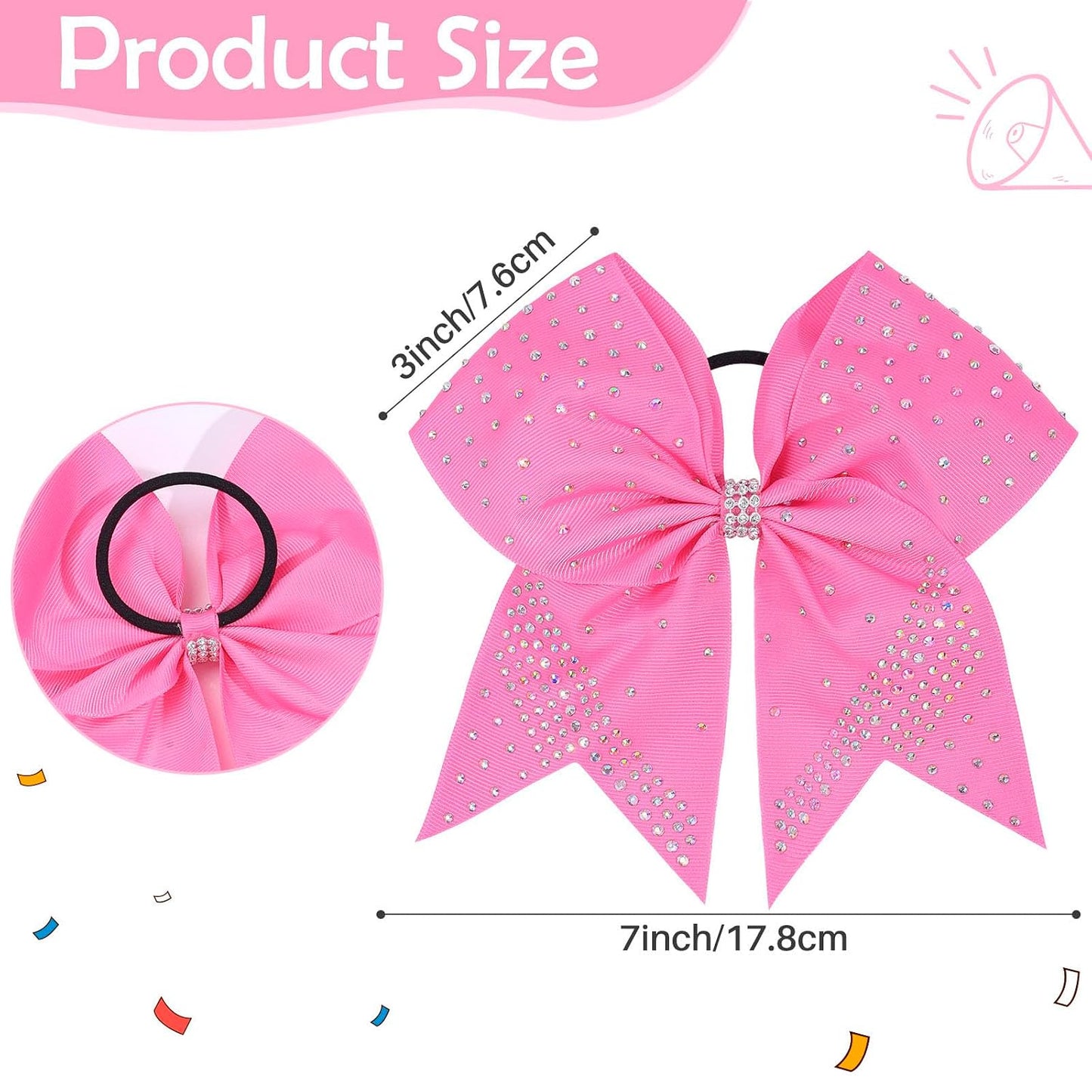 Oaoleer 12PCS Glitter Cheer Hair Bows for Cheerleading, 7inch Large Jumbo Cheer Bow with Ponytail Holder for Teen Girls Softball Cheerleader (Pink)