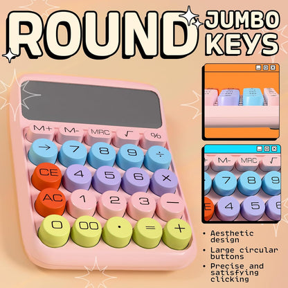 Zeno Pink Calculator – Cute Desk Calculator with Big Buttons, 12-Digit, for School, Office & Pink Desk Accessories