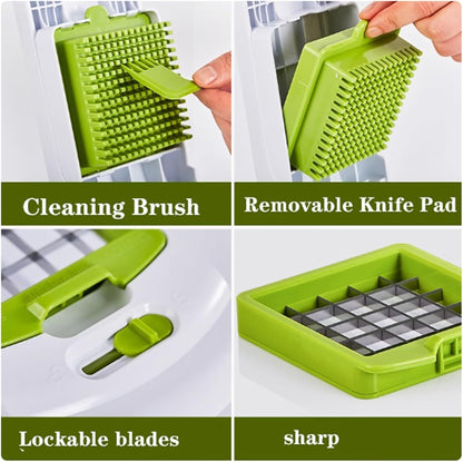 7pcs Vegetable Chopper, High Capacity, Veggie Slicer, Dicer, Easy to Clean, Kitchen Food Cutter with 4 Blade, Save Time and Effort, for Potato Carrot Salad(Pink)