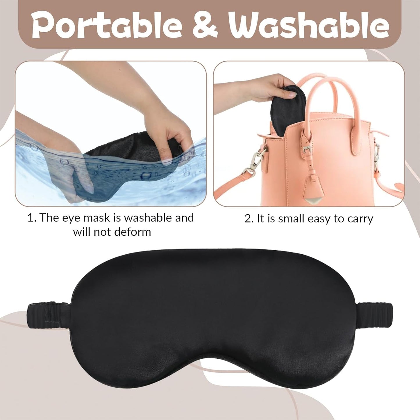 2 Pack Silk Sleep Mask Soft Blackout Eye Mask for Women Men Satin Blindfold with Elastic Strap Eye Sleep Shade Cover Travel Eyes Covers for Night Sleeping Travel Nap-Pink/Black