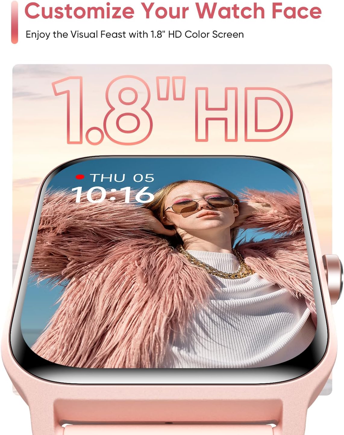 Fitpolo Smart Watch for Women Android & iPhone, Alexa Built-in [1.8" HD Screen] IP68 Waterproof Fitness Watch with Bluetooth Call (Answer/Make), Heart Rate/Sleep/SpO2 Monitor, 105 Sports Trackers