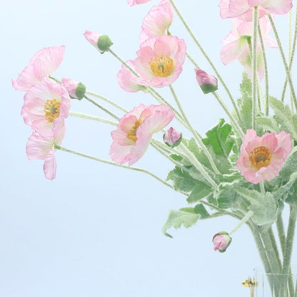 2 Pcs Artificial Fake Flowers Plants Poppies Silk Flower Arrangements Wedding Bouquets Decorations Plastic Floral Table Centerpieces for Home Kitchen Garden Party Decor Approx 23.6" High - Light Pink