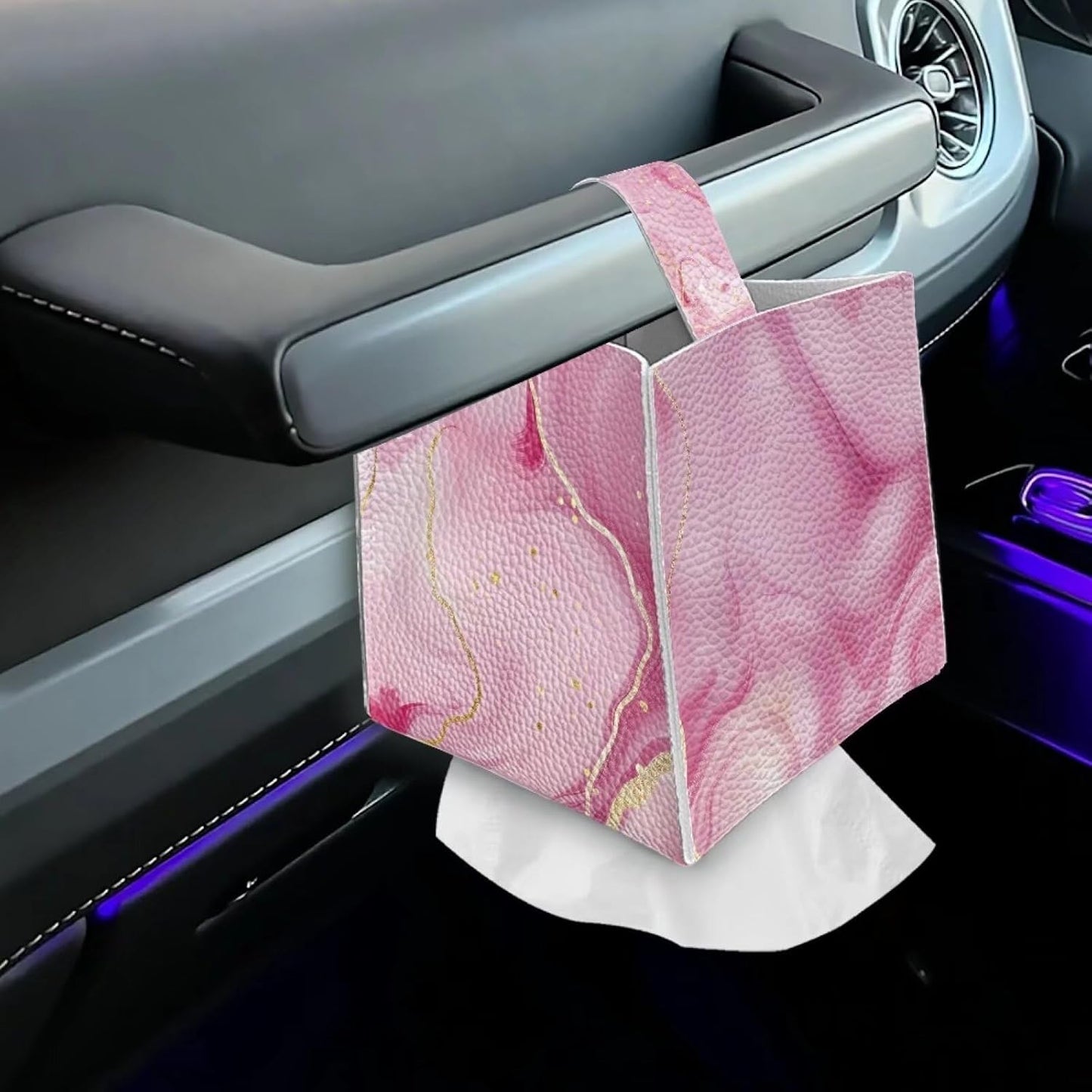 Pink Marble Leather Tissue Box Cover Marble Home Decor Tissue Box Holder Tissues Cube Boxes Novelty Office Desk Accessories Replacement Convenient for Outdoor
