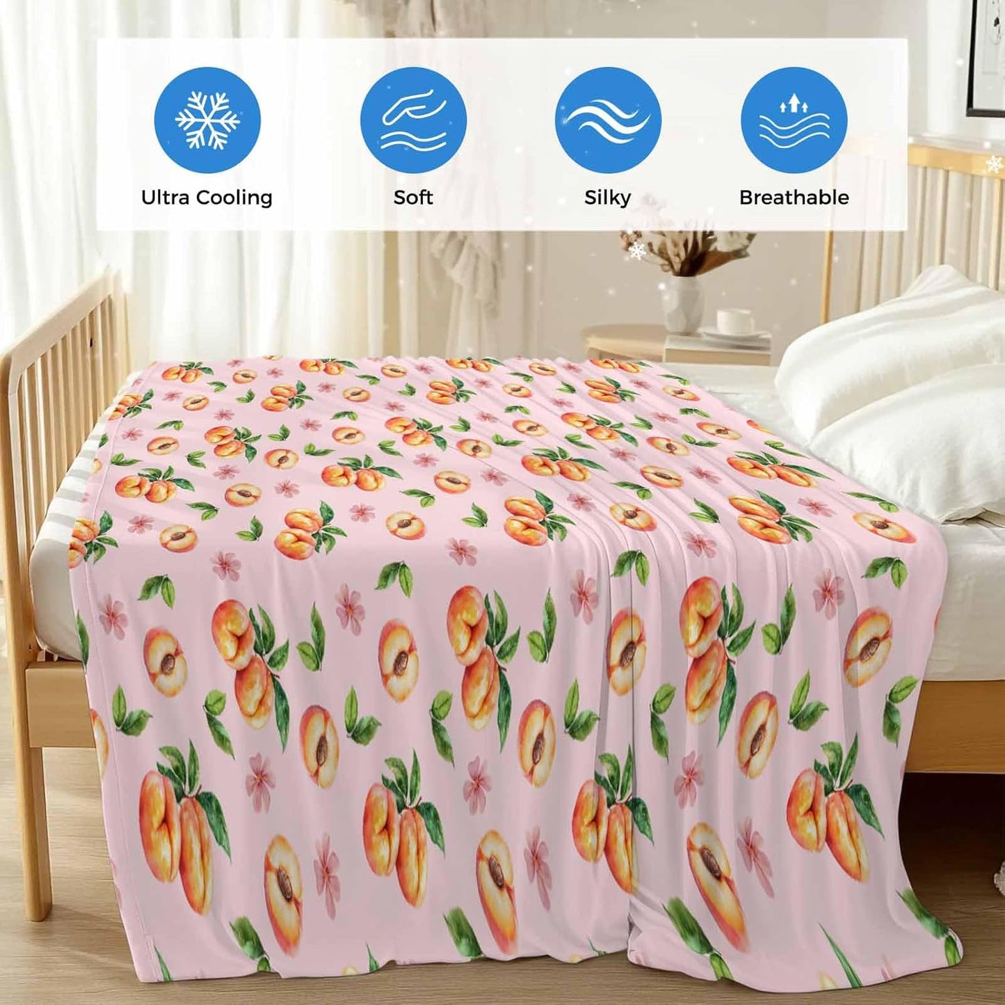 Summer Cooling Blanket for Hot Sleepers & Night Sweats, Fruit Peaches Pink Summer Blanket Breathable Lightweight Throw Blanket Thin Cooling Comforter (30" x 40")