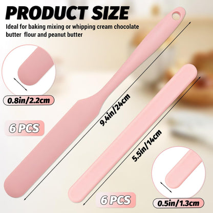 12PCS Pink Silicone Jar Spatulas, Long Handle Heat Resistant Butter Stirrer, Flexible Small Scraper for Kitchen Cooking Cake Making and Baking Use