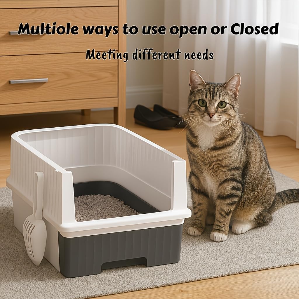 Foldable Enclosed Cat Litter Box with Drawer and Lid - Top Entry Splash-Proof Cat Toilet, Odor-Proof and Leak-Proof and Spaceful, Lightweight and Portable Pet Toilet with Scoop (Pink)