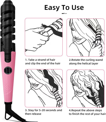 Anti-Scald Ceramic Curling Wand,Portable Curling Iron,Automatic Spiral Hair Curler for Women,Detangle Scald-Free Fast Heating Rollers Suitable for Long and Short Hair Styling(Pink01)